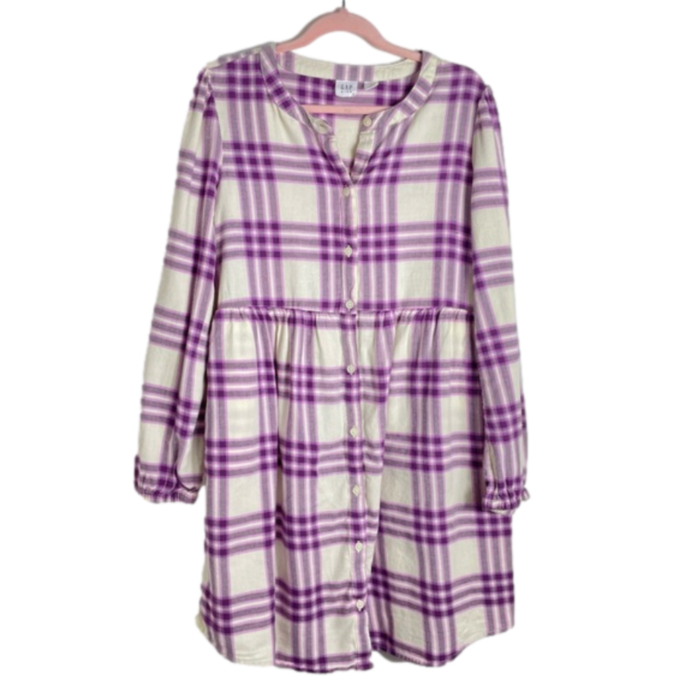 Gap Kids Purple and White Button Down Plaid Dress Size L